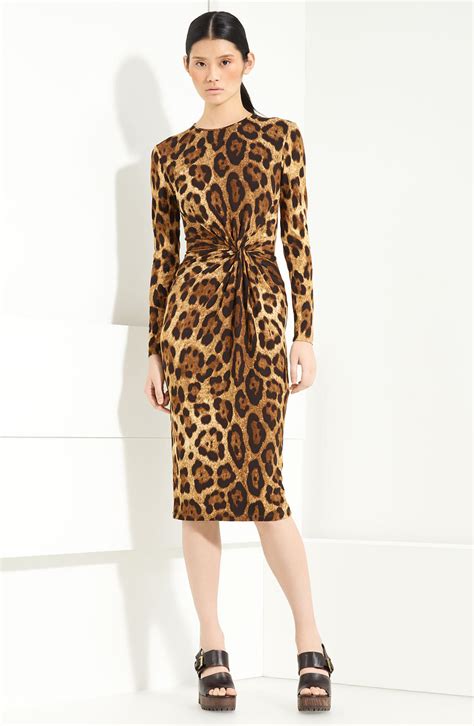 michael kors leopard dress long sleeve|michael kors leopard print midi dress.